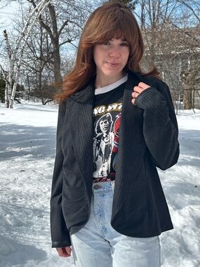 Indies Blazer Charcoal Pinstripe Details